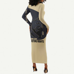 John Lewis Long Sleeve Bodycon Dress with Selma Bridge Graphic Civil Rights and Voting Rights Tribute - African Pride