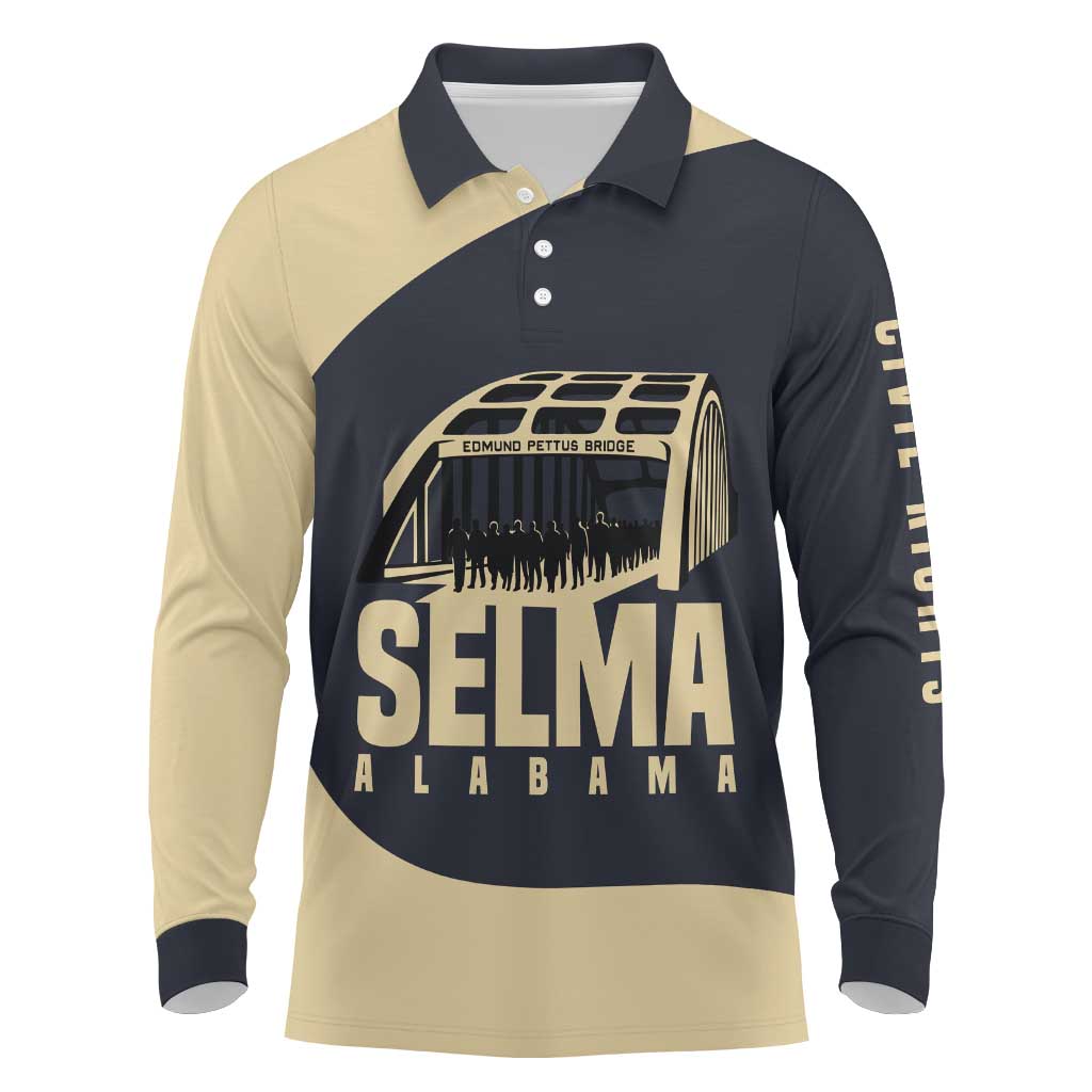 John Lewis Long Sleeve Polo Shirt with Selma Bridge Graphic Civil Rights and Voting Rights Tribute - African Pride