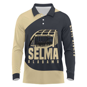 John Lewis Long Sleeve Polo Shirt with Selma Bridge Graphic Civil Rights and Voting Rights Tribute - African Pride