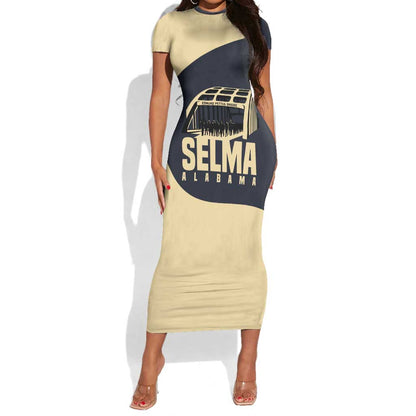 John Lewis Short Sleeve Bodycon Dress with Selma Bridge Graphic Civil Rights and Voting Rights Tribute - African Pride