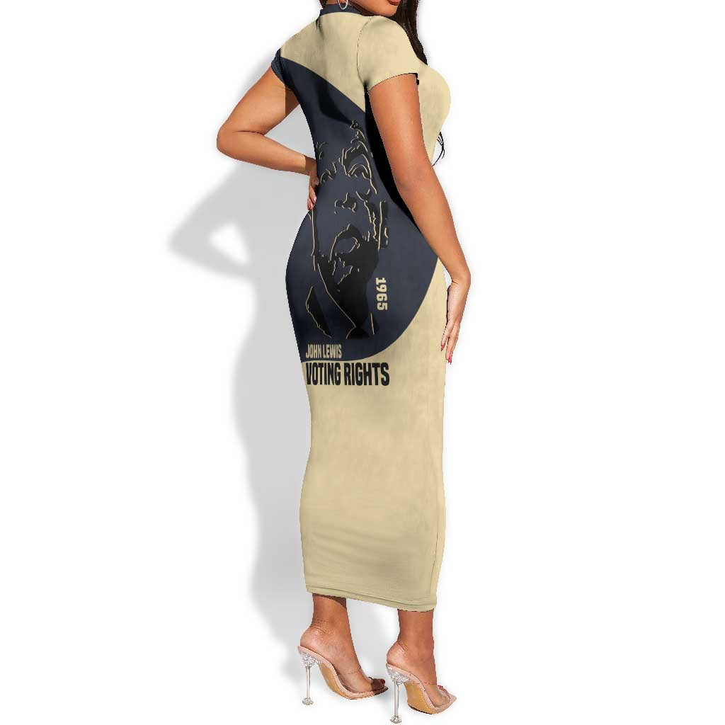 John Lewis Short Sleeve Bodycon Dress with Selma Bridge Graphic Civil Rights and Voting Rights Tribute - African Pride