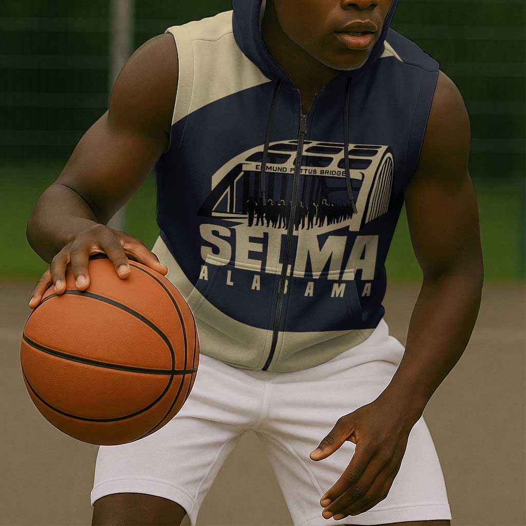 John Lewis Sleeveless Zip Hoodie with Selma Bridge Graphic Civil Rights and Voting Rights Tribute - African Pride