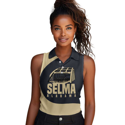 John Lewis Women Sleeveless Polo Shirt with Selma Bridge Graphic Civil Rights and Voting Rights Tribute - African Pride