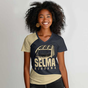 John Lewis Women V-Neck T-Shirt with Selma Bridge Graphic Civil Rights and Voting Rights Tribute - African Pride