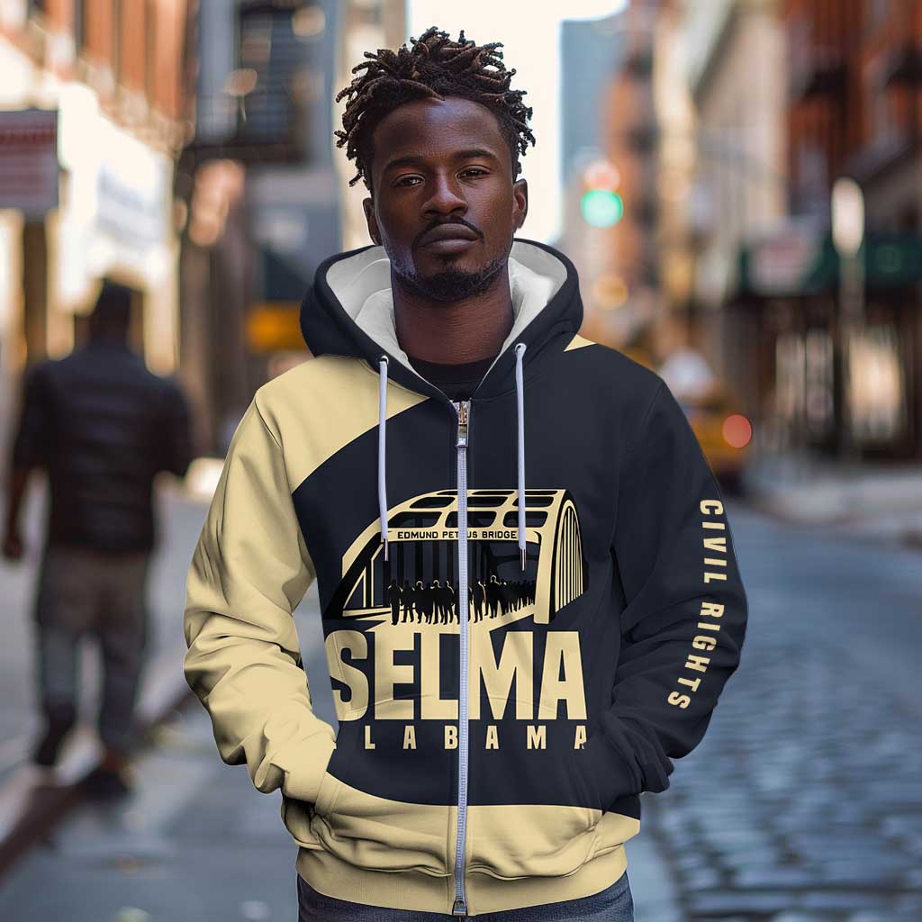 John Lewis Zip Hoodie with Selma Bridge Graphic Civil Rights and Voting Rights Tribute - African Pride