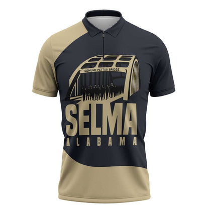 John Lewis Zipper Polo Shirt with Selma Bridge Graphic Civil Rights and Voting Rights Tribute - African Pride