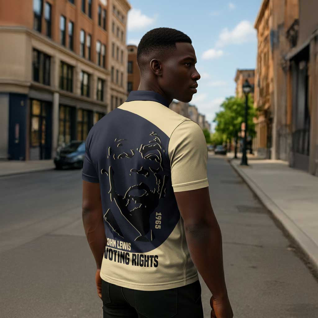 John Lewis Zipper Polo Shirt with Selma Bridge Graphic Civil Rights and Voting Rights Tribute - African Pride