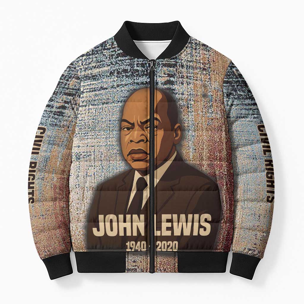 John Lewis Bomber Puffer Jacket with Freedom Quote Graphic Civil Rights and Legacy Tribute - African Pride