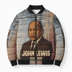 John Lewis Bomber Puffer Jacket with Freedom Quote Graphic Civil Rights and Legacy Tribute - African Pride