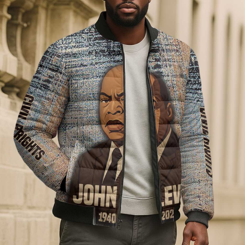 John Lewis Bomber Puffer Jacket with Freedom Quote Graphic Civil Rights and Legacy Tribute - African Pride