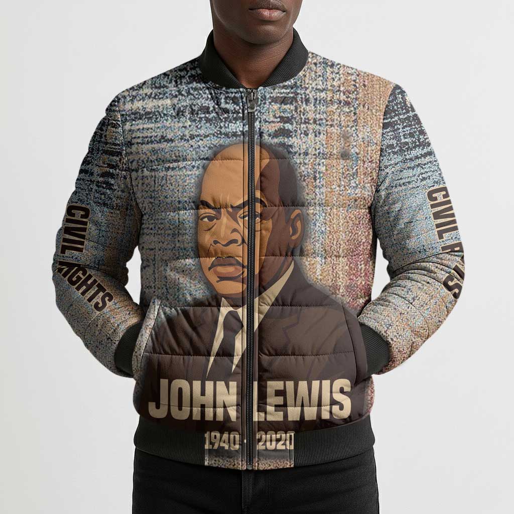 John Lewis Bomber Puffer Jacket with Freedom Quote Graphic Civil Rights and Legacy Tribute - African Pride