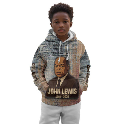John Lewis Kid Hoodie with Freedom Quote Graphic Civil Rights and Legacy Tribute - African Pride