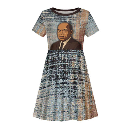 John Lewis Kid Short Sleeve Dress with Freedom Quote Graphic Civil Rights and Legacy Tribute - African Pride