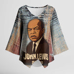 John Lewis Kimono Sleeve Blouse with Freedom Quote Graphic Civil Rights and Legacy Tribute - African Pride