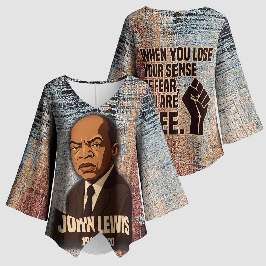 John Lewis Kimono Sleeve Blouse with Freedom Quote Graphic Civil Rights and Legacy Tribute - African Pride