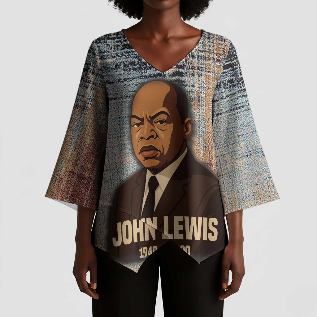 John Lewis Kimono Sleeve Blouse with Freedom Quote Graphic Civil Rights and Legacy Tribute - African Pride