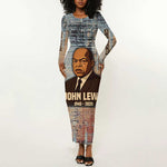 John Lewis Long Sleeve Bodycon Dress with Freedom Quote Graphic Civil Rights and Legacy Tribute - African Pride