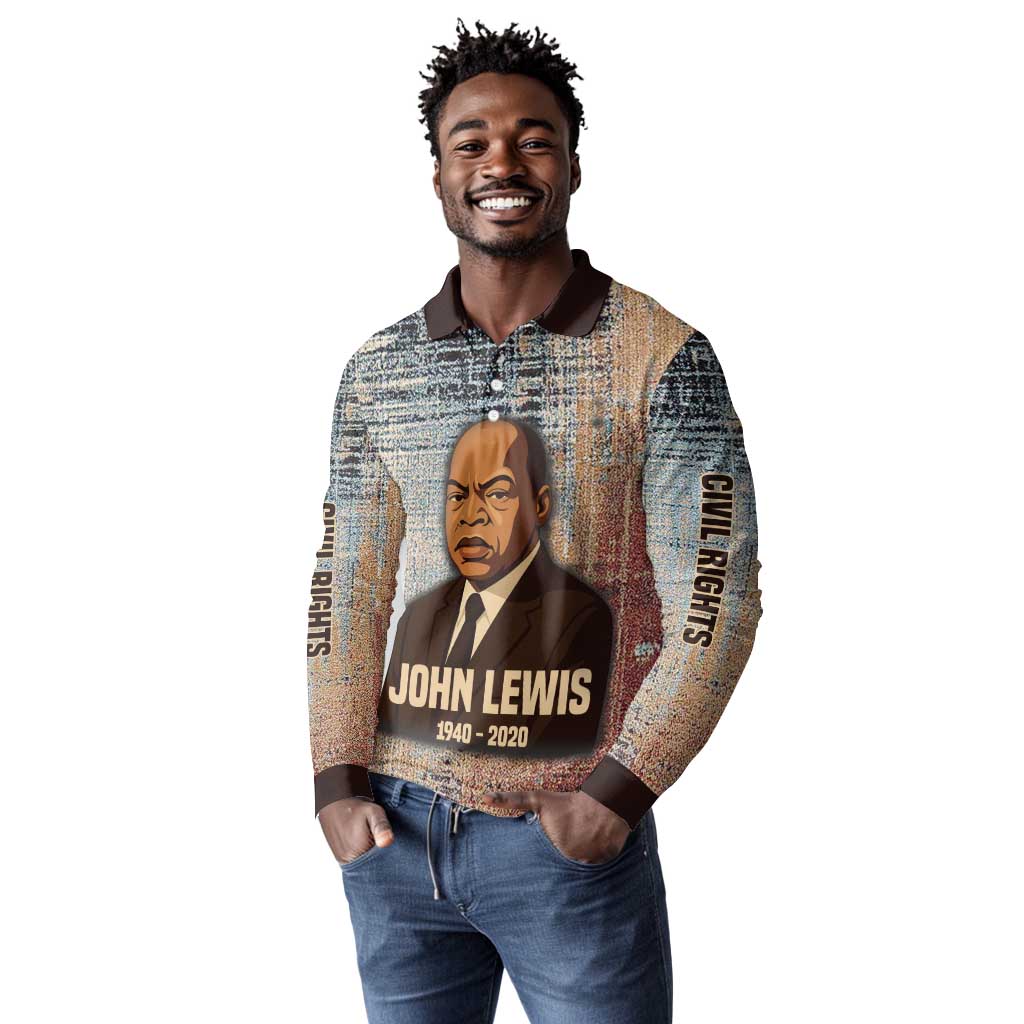 John Lewis Long Sleeve Polo Shirt with Freedom Quote Graphic Civil Rights and Legacy Tribute - African Pride