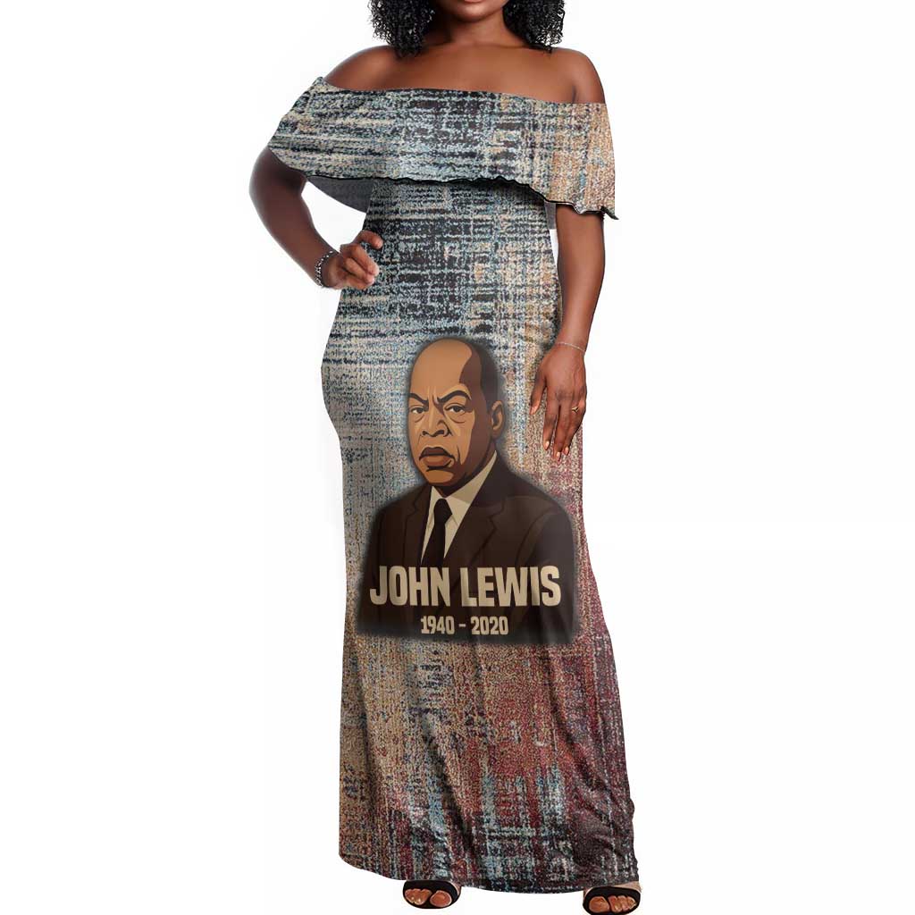 John Lewis Off Shoulder Maxi Dress with Freedom Quote Graphic Civil Rights and Legacy Tribute - African Pride