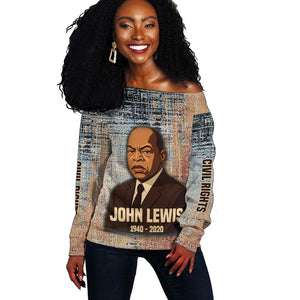 John Lewis Off Shoulder Sweater with Freedom Quote Graphic Civil Rights and Legacy Tribute - African Pride