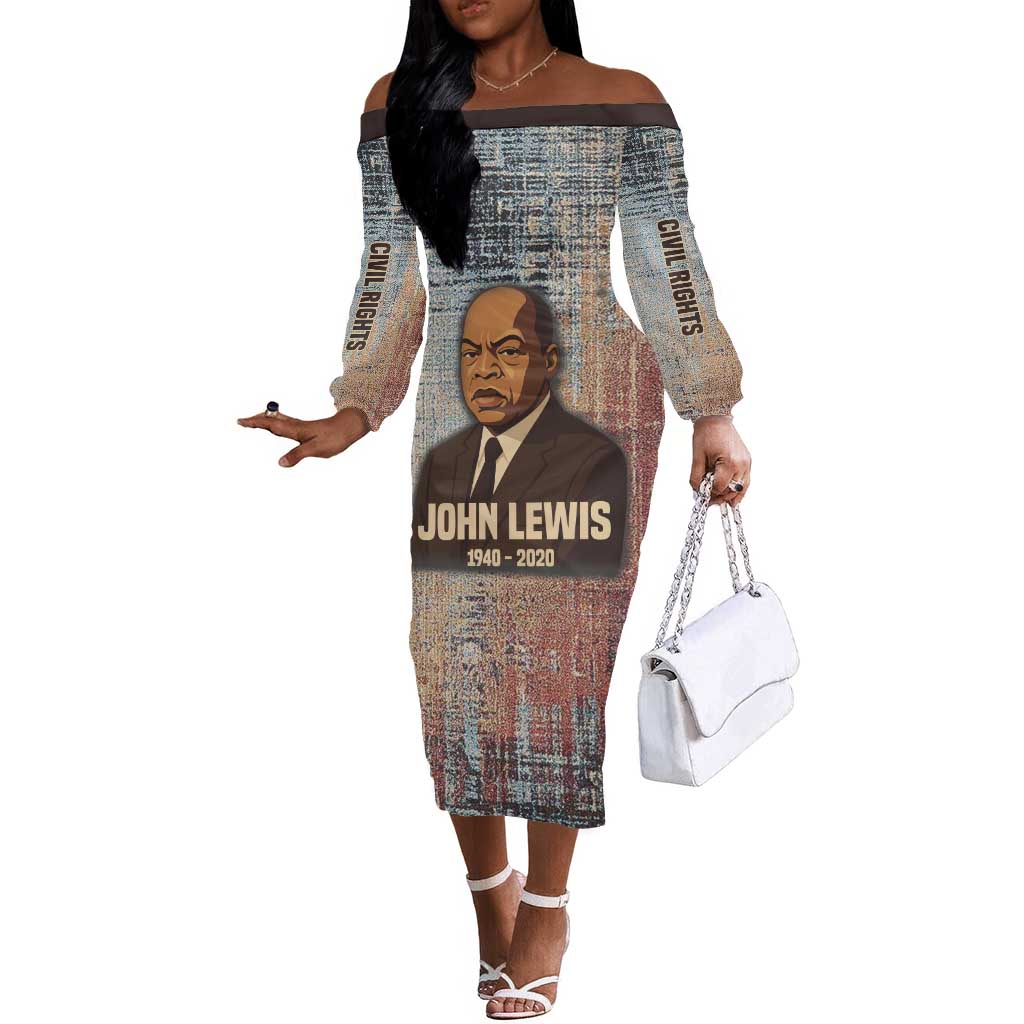 John Lewis Off The Shoulder Long Sleeve Dress with Freedom Quote Graphic Civil Rights and Legacy Tribute - African Pride