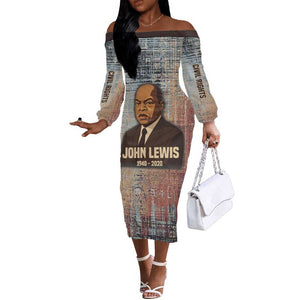 John Lewis Off The Shoulder Long Sleeve Dress with Freedom Quote Graphic Civil Rights and Legacy Tribute - African Pride