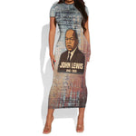 John Lewis Short Sleeve Bodycon Dress with Freedom Quote Graphic Civil Rights and Legacy Tribute - African Pride