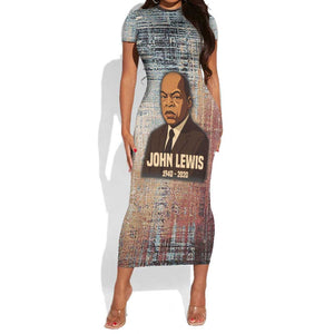 John Lewis Short Sleeve Bodycon Dress with Freedom Quote Graphic Civil Rights and Legacy Tribute - African Pride