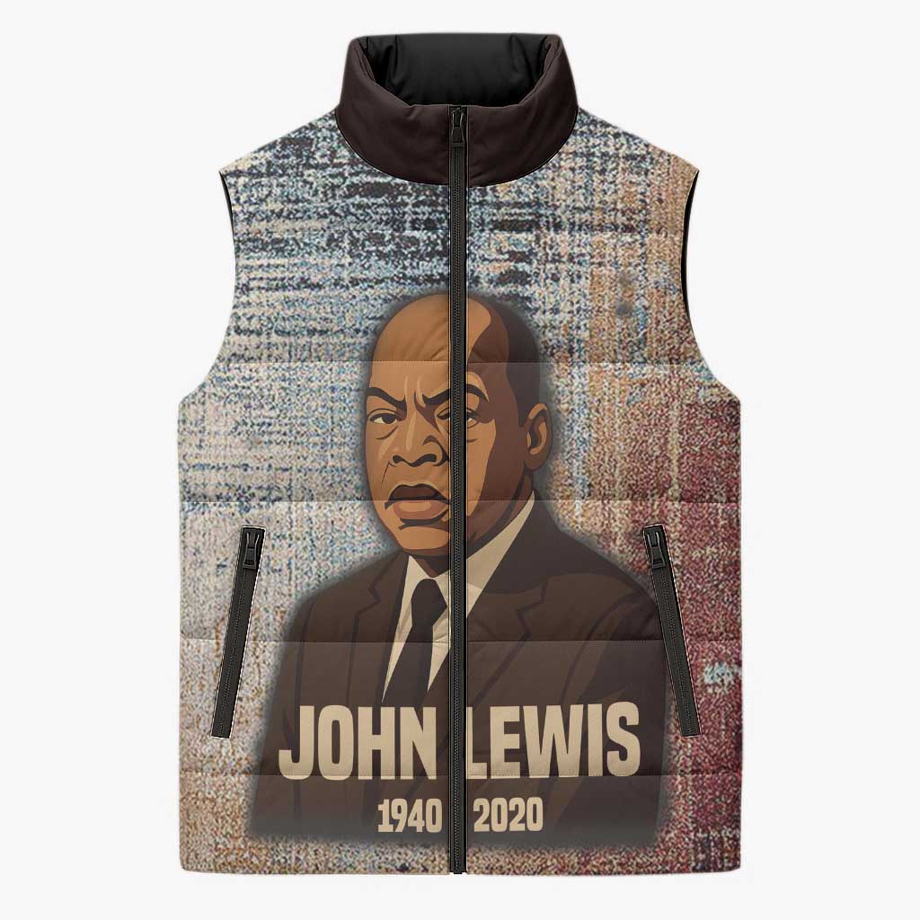 John Lewis Sleeveless Puffer Jacket with Freedom Quote Graphic Civil Rights and Legacy Tribute - African Pride