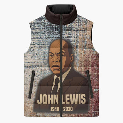 John Lewis Sleeveless Puffer Jacket with Freedom Quote Graphic Civil Rights and Legacy Tribute - African Pride