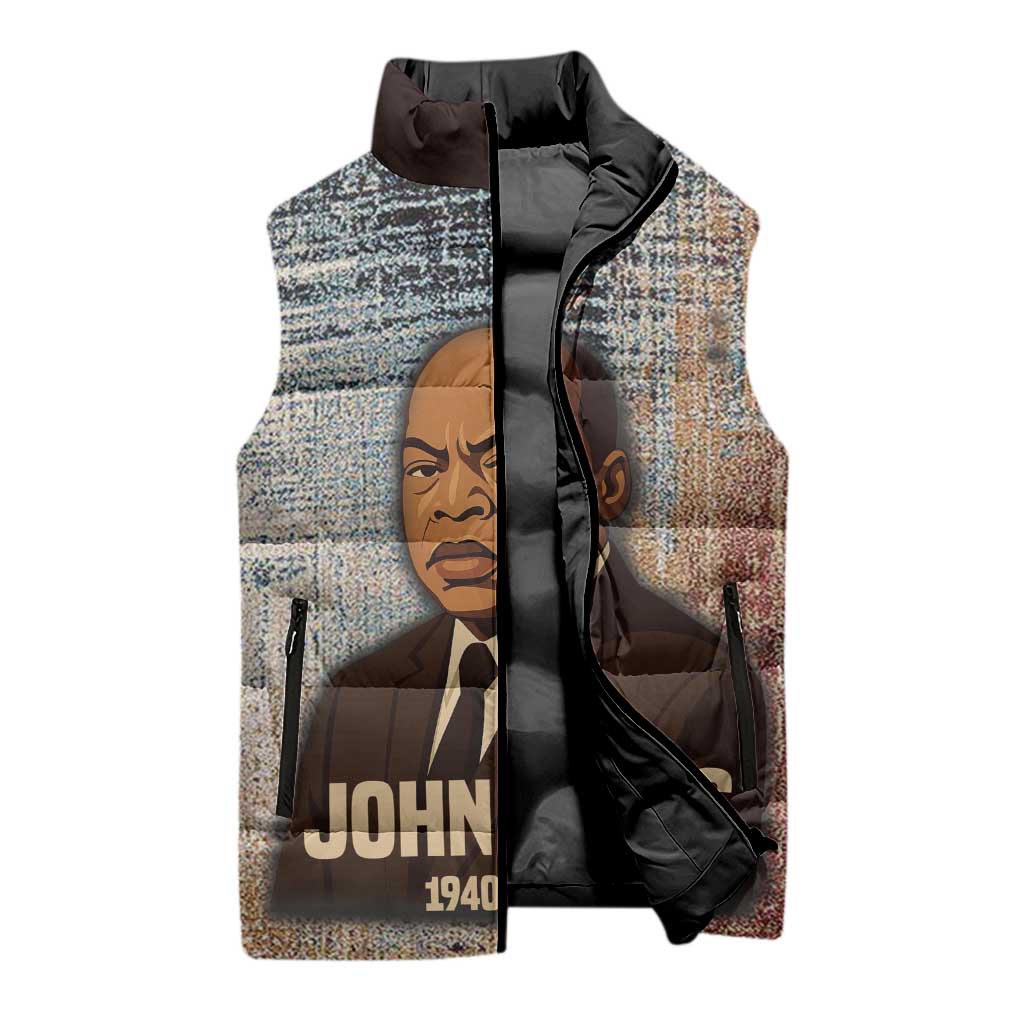 John Lewis Sleeveless Puffer Jacket with Freedom Quote Graphic Civil Rights and Legacy Tribute - African Pride
