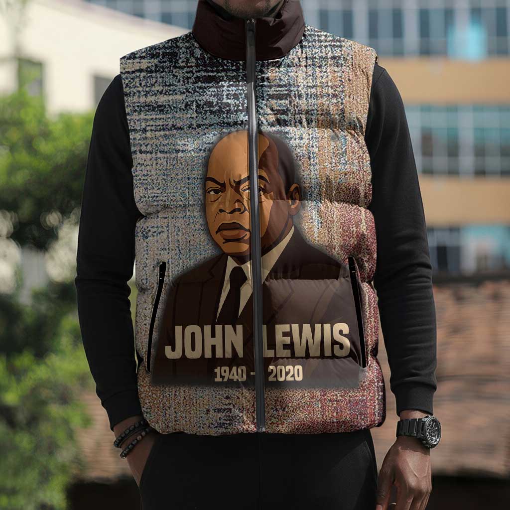 John Lewis Sleeveless Puffer Jacket with Freedom Quote Graphic Civil Rights and Legacy Tribute - African Pride