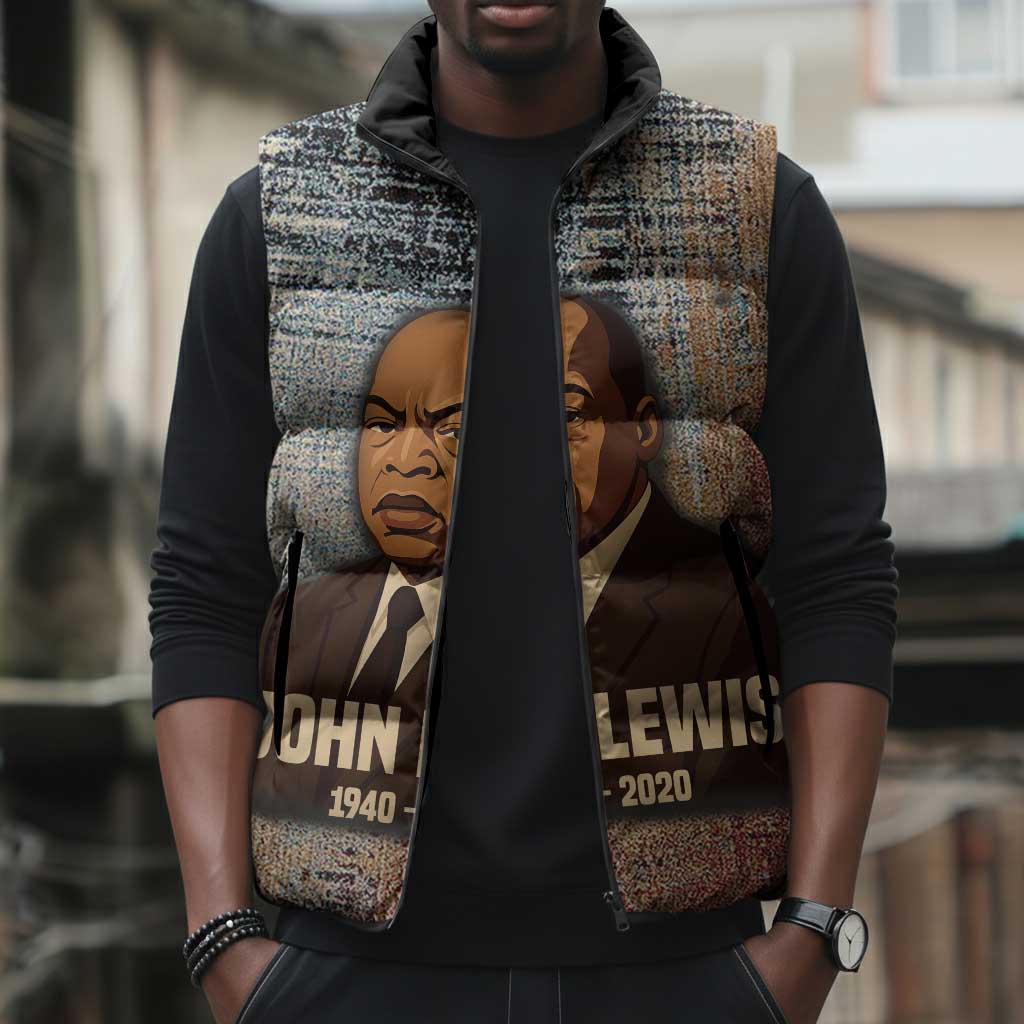 John Lewis Sleeveless Puffer Jacket with Freedom Quote Graphic Civil Rights and Legacy Tribute - African Pride