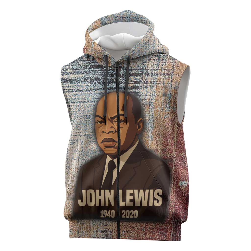 John Lewis Sleeveless Zip Hoodie with Freedom Quote Graphic Civil Rights and Legacy Tribute - African Pride