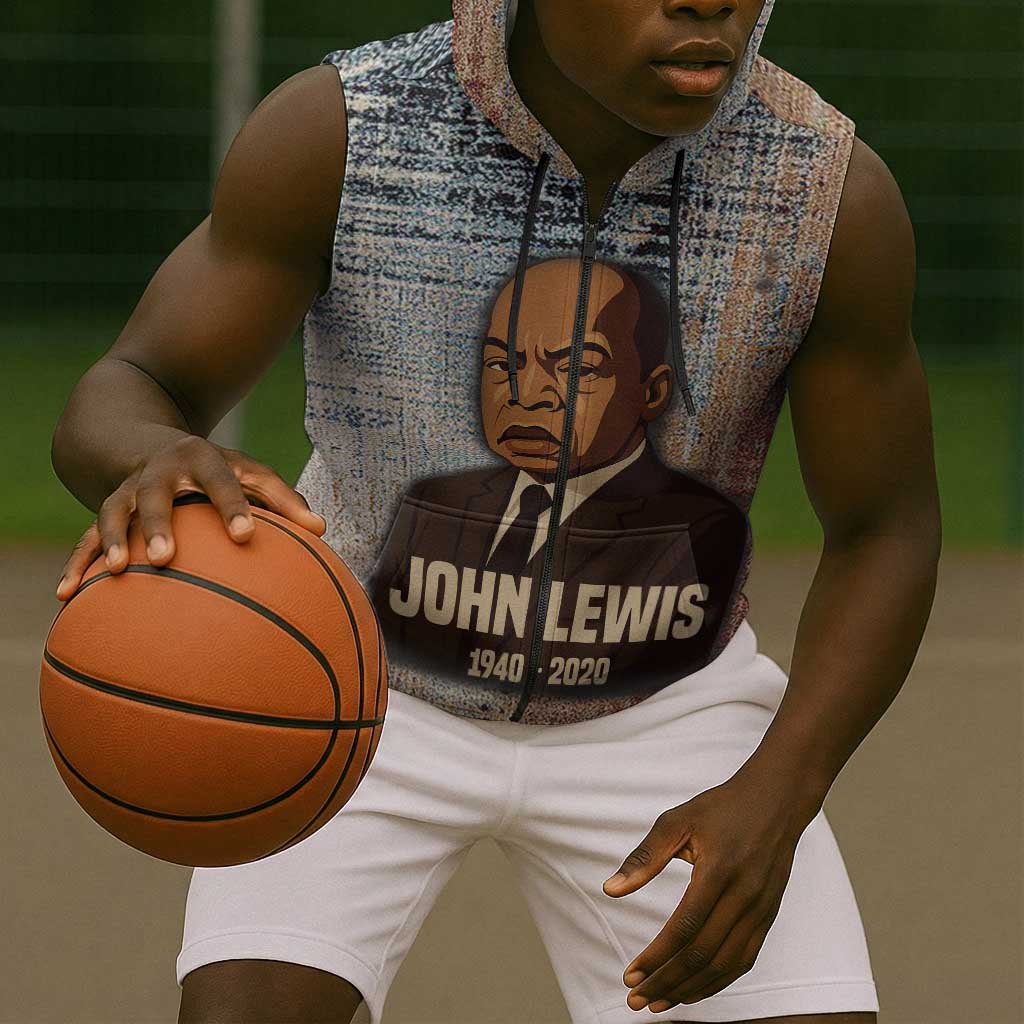 John Lewis Sleeveless Zip Hoodie with Freedom Quote Graphic Civil Rights and Legacy Tribute - African Pride