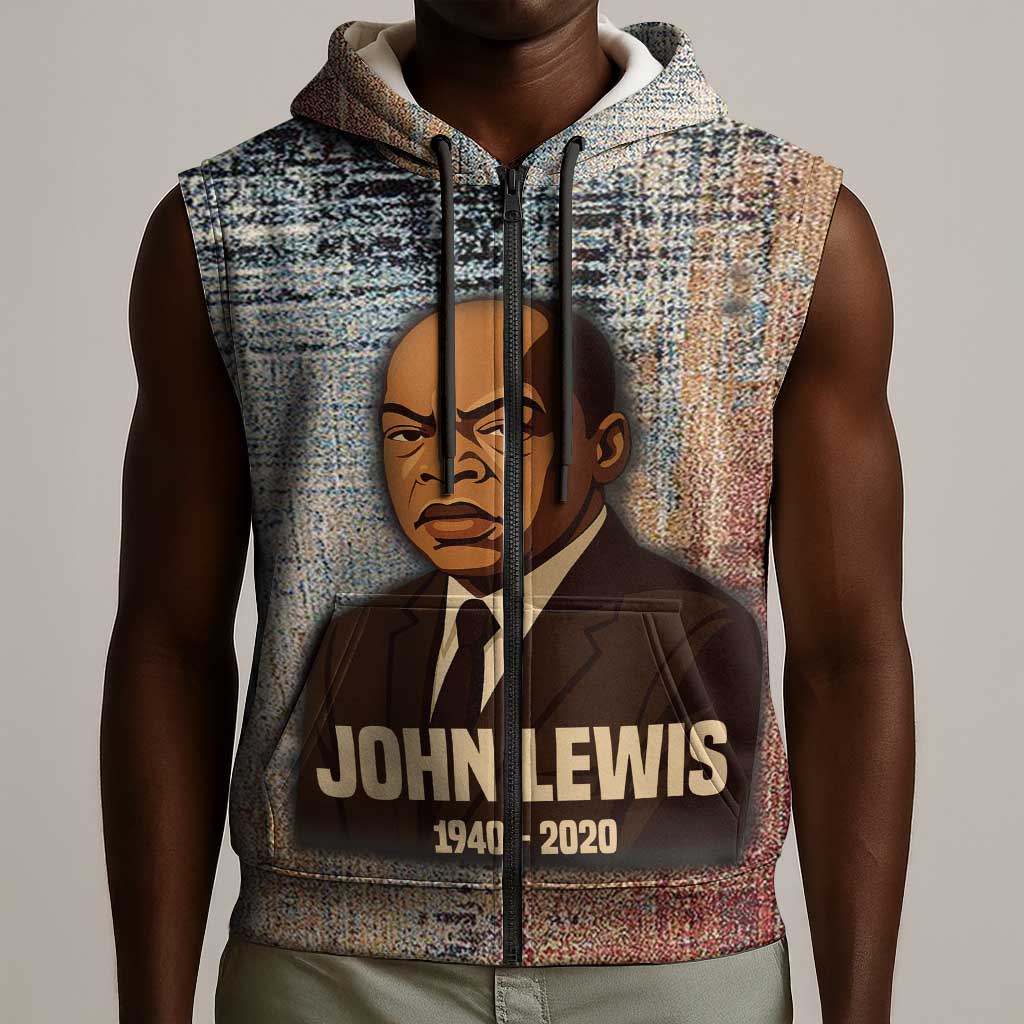 John Lewis Sleeveless Zip Hoodie with Freedom Quote Graphic Civil Rights and Legacy Tribute - African Pride