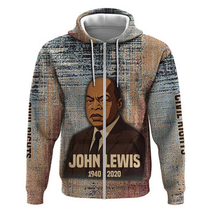 John Lewis Zip Hoodie with Freedom Quote Graphic Civil Rights and Legacy Tribute - African Pride