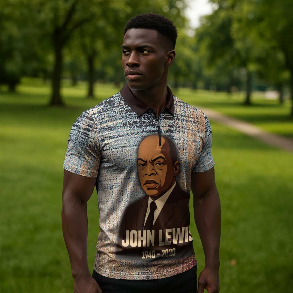 John Lewis Zipper Polo Shirt with Freedom Quote Graphic Civil Rights and Legacy Tribute - African Pride