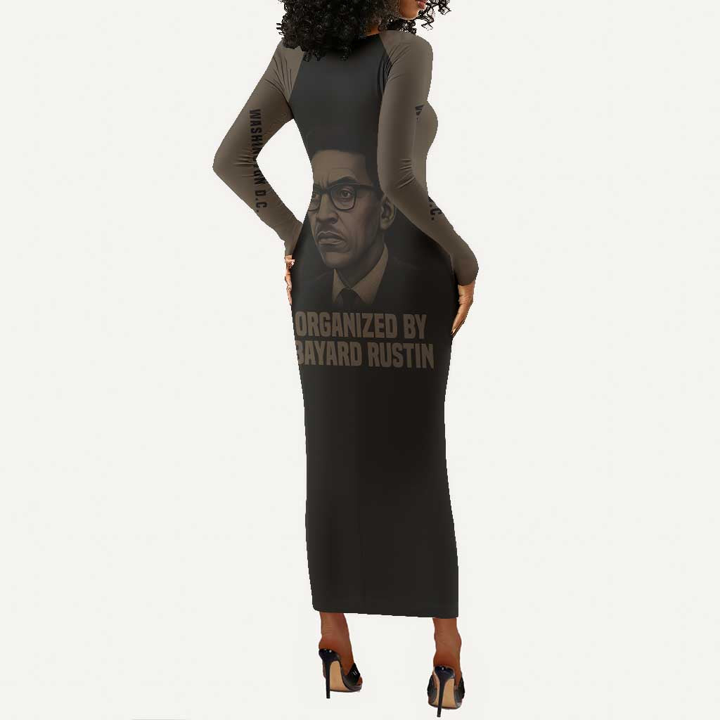 Bayard Rustin Long Sleeve Bodycon Dress with March on Washington Design Civil Rights Organizer Tribute - African Pride