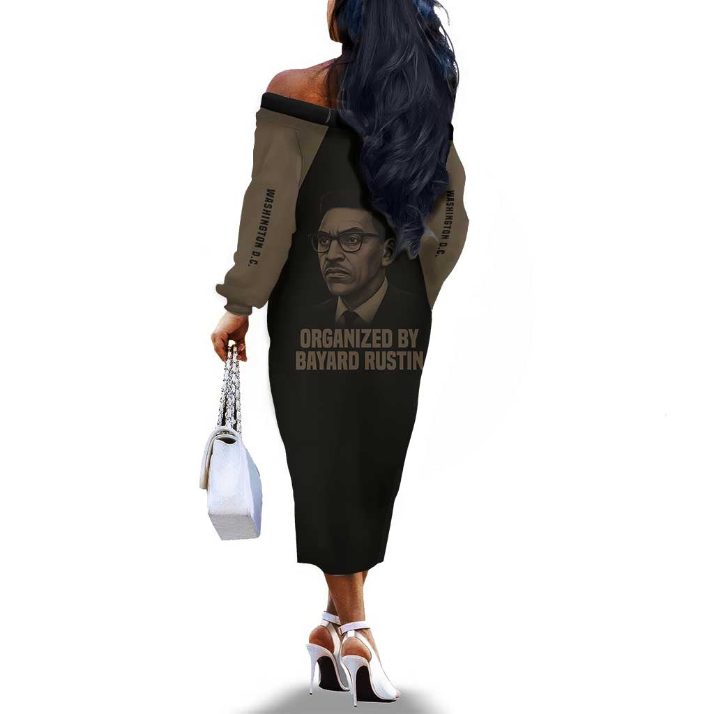 Bayard Rustin Off The Shoulder Long Sleeve Dress with March on Washington Design Civil Rights Organizer Tribute - African Pride