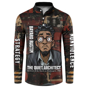 Bayard Rustin Button Sweatshirt with Quiet Architect Design Strategy and Courage Civil Rights Tribute