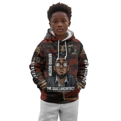 Bayard Rustin Kid Hoodie with Quiet Architect Design Strategy and Courage Civil Rights Tribute - African Pride