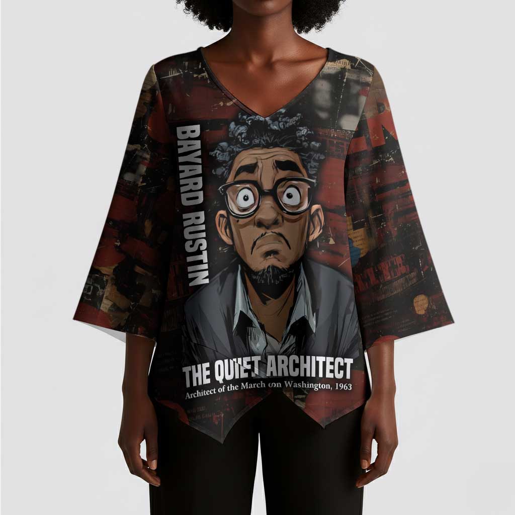 Bayard Rustin Kimono Sleeve Blouse with Quiet Architect Design Strategy and Courage Civil Rights Tribute - African Pride