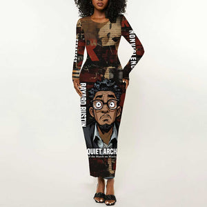 Bayard Rustin Long Sleeve Bodycon Dress with Quiet Architect Design Strategy and Courage Civil Rights Tribute - African Pride