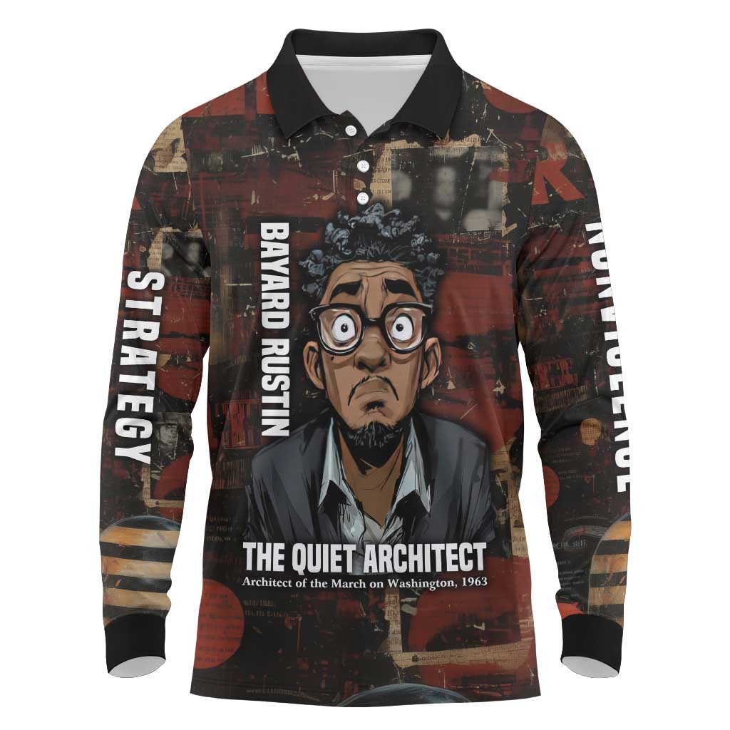 Bayard Rustin Long Sleeve Polo Shirt with Quiet Architect Design Strategy and Courage Civil Rights Tribute - African Pride