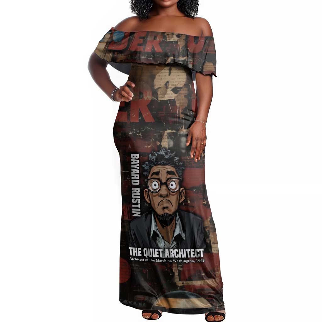 Bayard Rustin Off Shoulder Maxi Dress with Quiet Architect Design Strategy and Courage Civil Rights Tribute - African Pride