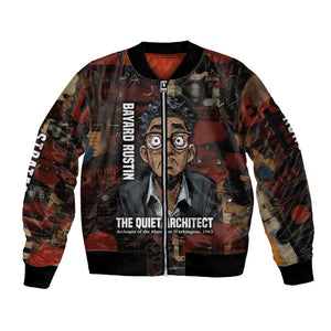 Bayard Rustin Sleeve Zip Bomber Jacket with Quiet Architect Design Strategy and Courage Civil Rights Tribute - African Pride