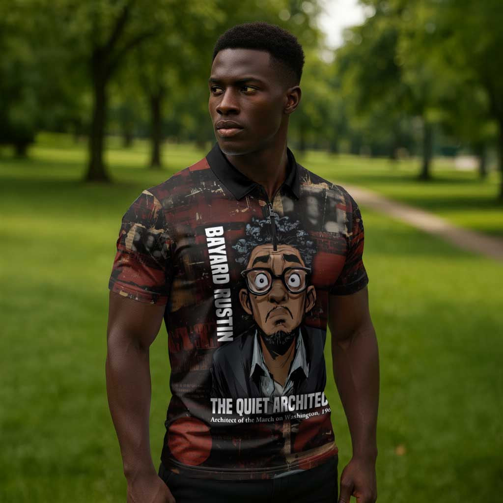 Bayard Rustin Zipper Polo Shirt with Quiet Architect Design Strategy and Courage Civil Rights Tribute - African Pride