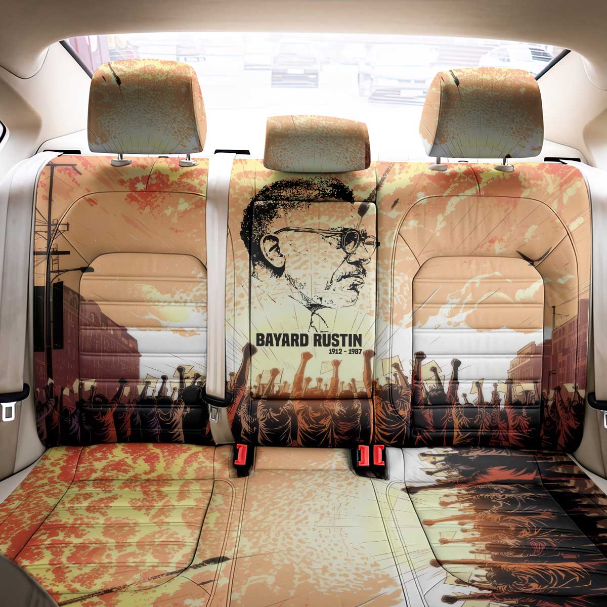 Bayard Rustin Back Car Seat Cover with Radical Nonviolence Design Protest Crowd and Courage Civil Rights Tribute - African Pride