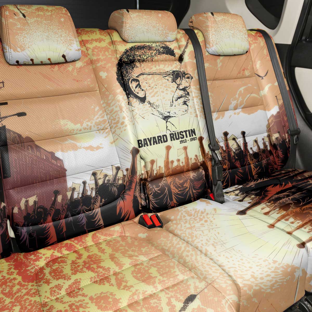 Bayard Rustin Back Car Seat Cover with Radical Nonviolence Design Protest Crowd and Courage Civil Rights Tribute - African Pride